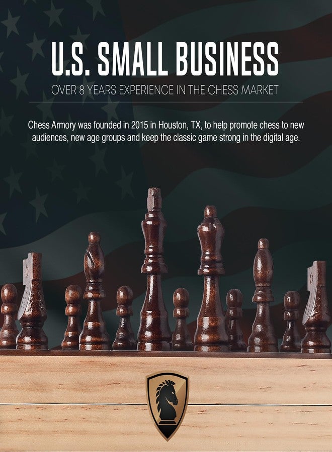Chess Armory 15 Inch Magnetic Wooden Chess Set for Adults & Kids - Folding Travel Chess Board with Handcrafted Staunton Pieces, Extra Queens, and Storage Slots - Image 2